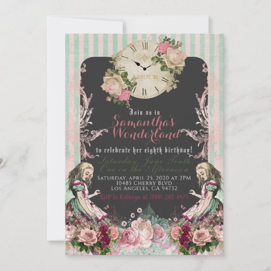 ヴィンテージアリスインワンダーランド誕生日招待状 招待状 (正面)