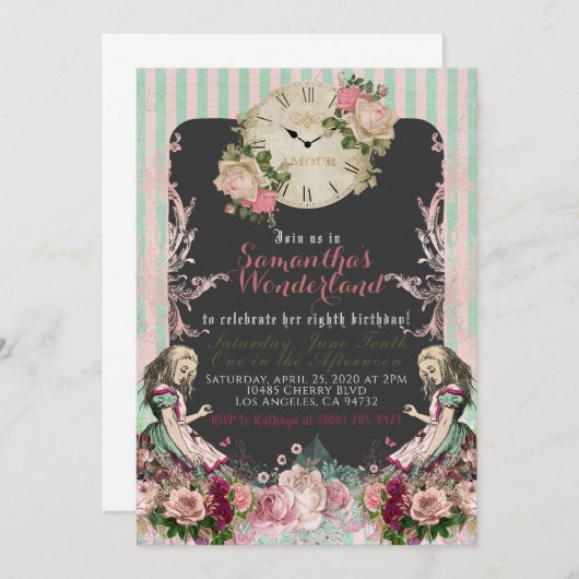 ヴィンテージアリスインワンダーランド誕生日招待状 招待状 (正面/裏面)