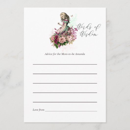 ヴィンテージアリスインワンダーランド赤ちゃんシャワー母アドバイス アドバイスカード (正面)