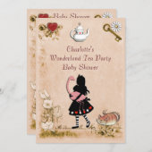 ヴィンテージアリス&フラミンゴワンダーランドベビーシャワー 招待状 (正面/裏面)
