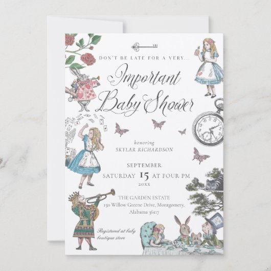 ヴィンテージアリスinワンダーランドおとぎ話ベビーシャワー 招待状 (正面)