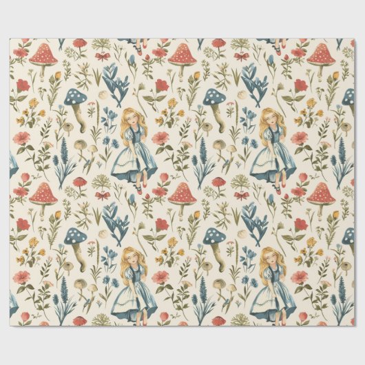 ヴィンテージアリスinワンダーランドきのこブルーレッド ラッピングペーパー (フラット)