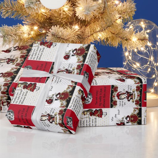 ヴィンテージアリスinワンダーランドコラージュクリスマスプレゼント ラッピングペーパー (クリスマス)