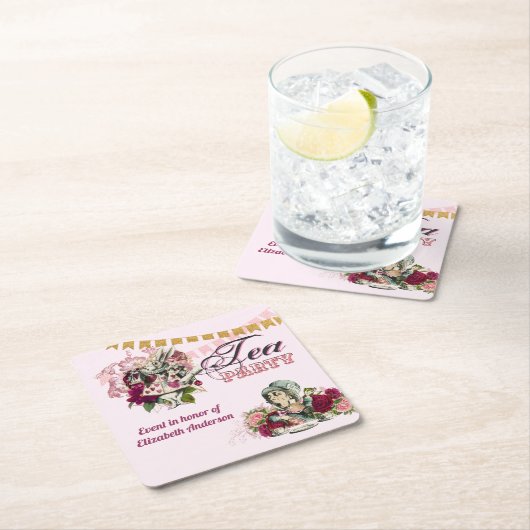 ヴィンテージアリスinワンダーランドティーパーティーカスタムパーティー スクエアペーパーコースター (インサイチュ)