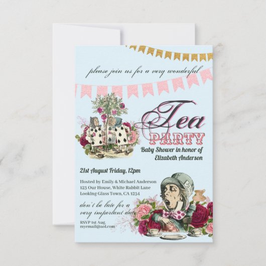 ヴィンテージアリスinワンダーランドティーパーティーカスタムパーティー 招待状 (正面)
