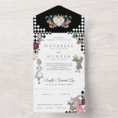 ヴィンテージアリスinワンダーランドブラックチェッカーボード オールインワン招待状 (内側)