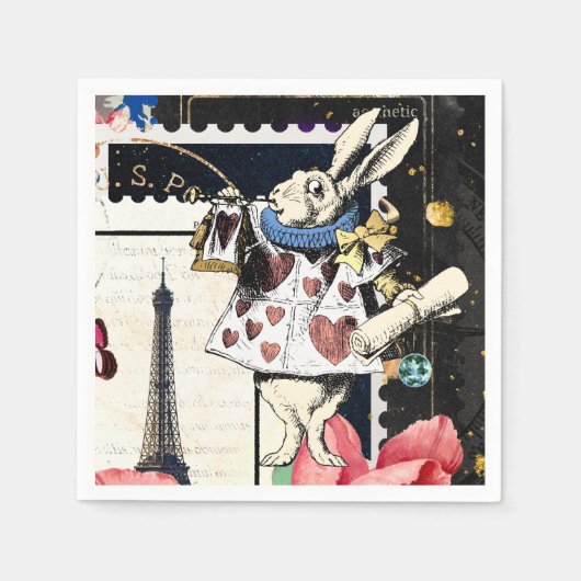 ヴィンテージアリスinワンダーランドホワイトウサギ スタンダードカクテルナプキン (正面)