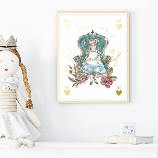 ヴィンテージアリスinワンダーランド王室のクイーン花模様 箔ポスター