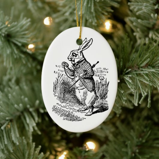 ヴィンテージアリスinワンダーランド白うさぎ時計 セラミックオーナメント (ツリー)