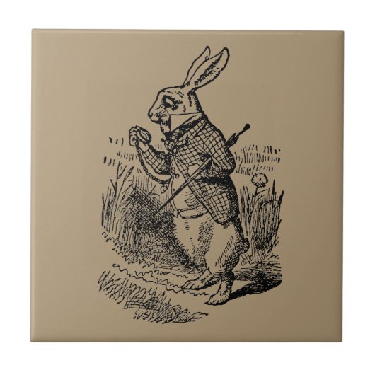 ヴィンテージアリスinワンダーランド白うさぎ時計 タイル (正面)