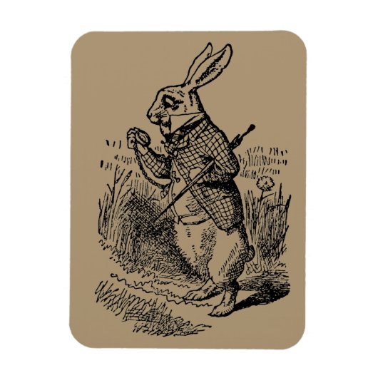 ヴィンテージアリスinワンダーランド白うさぎ時計 マグネット (縦)