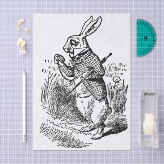 ヴィンテージアリスinワンダーランド白うさぎ時計 薄葉紙 (クラフト)