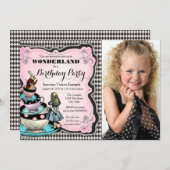 ヴィンテージアリスinワンダーランド誕生日パーティー 招待状 (正面/裏面)