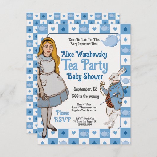 ヴィンテージアリスinワンダーランド赤ちゃんシャワー招待 セーブザデート (正面/裏面)