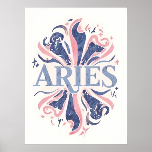 ヴィンテージアリ〔占星術の〕十二宮図標識お洒落イラストレーション ポスター (正面)