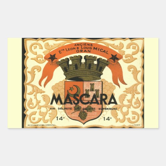 ヴィンテージアルジェリアのワインラベル、マスカラ 長方形シール (正面)