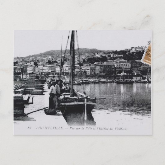 ヴィンテージアルジェリアフィリップビル魚釣りボート， 1912 ポストカード (正面)