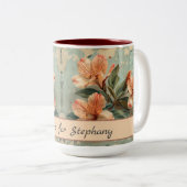 ヴィンテージアルストロエメリアフラワーレトロ 素朴 ツートーンマグカップ (正面右)