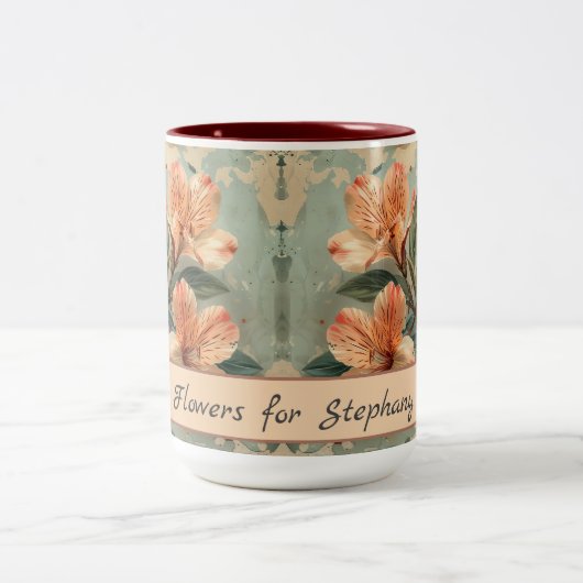 ヴィンテージアルストロエメリアフラワーレトロ 素朴 ツートーンマグカップ (中央)