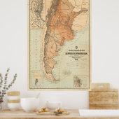 ヴィンテージアルゼンチンの地図(1882年) ポスター (キッチン)