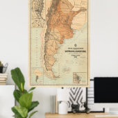 ヴィンテージアルゼンチンの地図(1882年) ポスター (ホームオフィス)