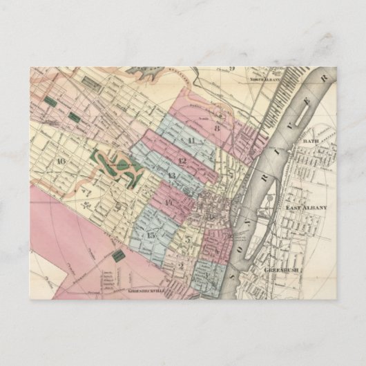 ヴィンテージアルバニーNYの地図(1874) ポストカード (正面)