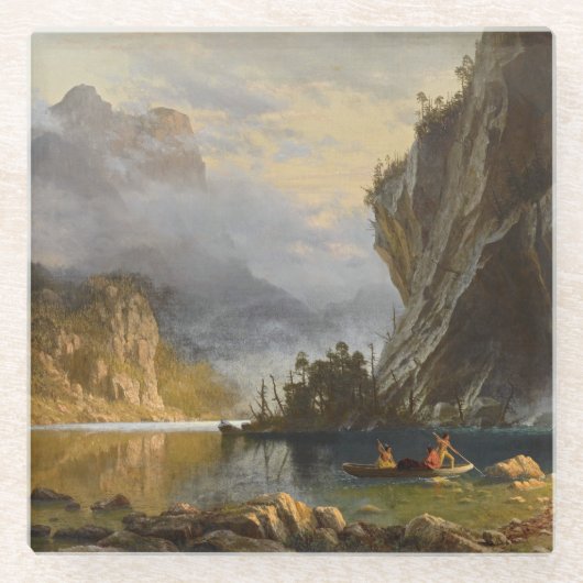 ヴィンテージアルバートビエルシュタットインディアンスピア魚釣り ガラスコースター (正面)