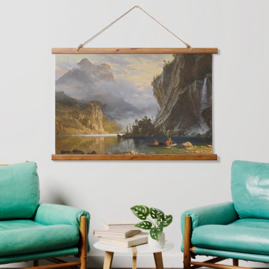 ヴィンテージアルバートビエルシュタットインディアンスピア魚釣り 吊り下げ型タペストリー (リビング)