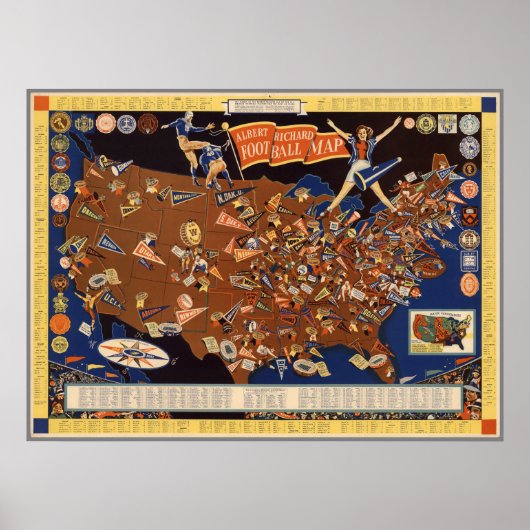 ヴィンテージアルバートリチャード大学サッカーの地図 ポスター (正面)