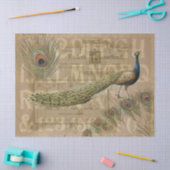 ヴィンテージアルファオスの優美な孔雀のデコパージュ 薄葉紙 (クラフト)