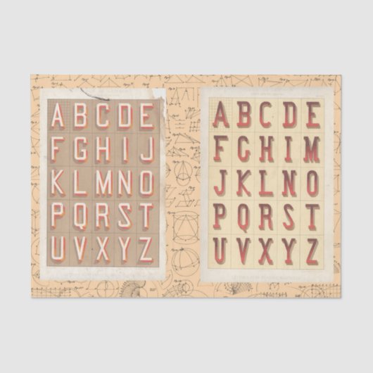 ヴィンテージアルファベットタイポグラフィ数理コラージュ 薄葉紙 (正面)