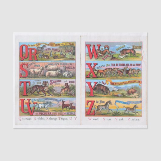 ヴィンテージアルファベット図解入りの、写真付きのブックティッシュPa 薄葉紙 (正面)