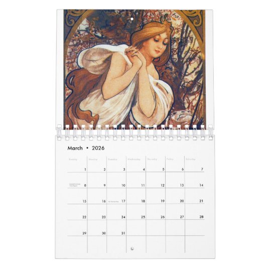 ヴィンテージアルフォンスミュシャザシーズンズアールヌーボー カレンダー (3月 2026)