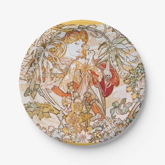 ヴィンテージアルフォンスミュシャ女神 ペーパープレート (正面)