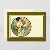 ヴィンテージアルフォンスミュシャ月4月アールヌーボー ポストカード (正面/裏面)