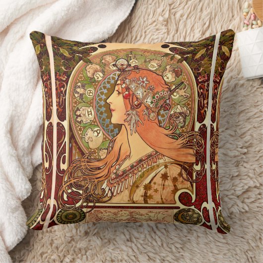 ヴィンテージアルフォンスミュシャ-アールヌーボー〔占星術の〕十二宮図 クッション (ブランケット)