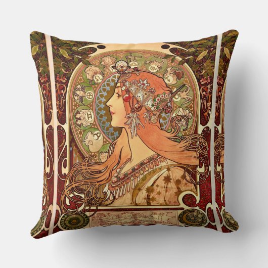 ヴィンテージアルフォンスミュシャ-アールヌーボー〔占星術の〕十二宮図 クッション (裏面)