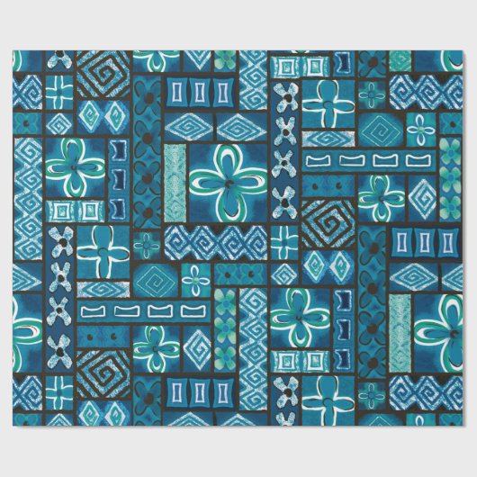 ヴィンテージアロハギフトラップ | Pua Blue ラッピングペーパー (フラット)