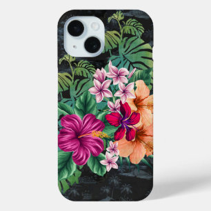 ヴィンテージアロハシャツプリントとハイビスカスフォンケース iPhone 15ケース