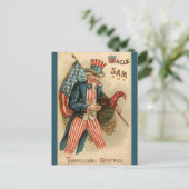 ヴィンテージアンクルサムとトルコとアメリカ国旗 ポストカード (スタンド正面)