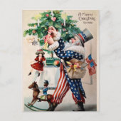 ヴィンテージアンクルサムサンタ飾ークリスマス ポストカード (正面)