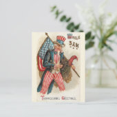 ヴィンテージアンクルサム感謝祭あいさつ ポストカード (スタンド正面)