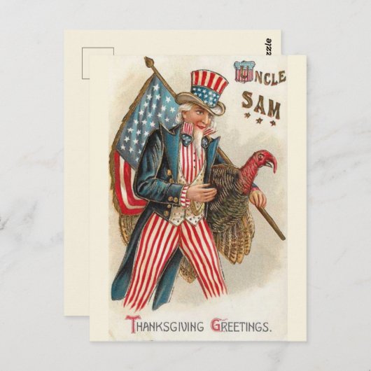 ヴィンテージアンクルサム感謝祭あいさつ ポストカード (正面/裏面)