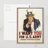 ヴィンテージアンクルサム私はあなたがWWIプロパガンダUSA ポストカード (正面/裏面)