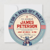 ヴィンテージアンクルサム軍隊行く遠くにパーティーサークル 招待状 (裏面)