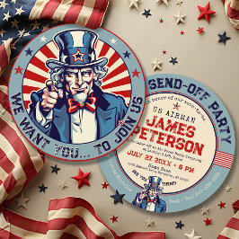 ヴィンテージアンクルサム軍隊行く遠くにパーティーサークル 招待状