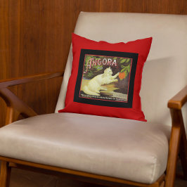 ヴィンテージアンゴラホワイトキャットシトラスフルーツラベル クッション