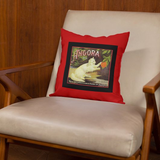 ヴィンテージアンゴラホワイトキャットシトラスフルーツラベル クッション
