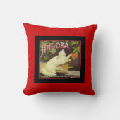 ヴィンテージアンゴラホワイトキャットシトラスフルーツラベル クッション (正面)