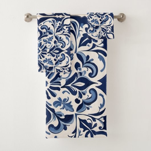 ヴィンテージアンダルシアのモザイク、タイムレスブルーとホワイト バスタオルセット (インサイチュ)